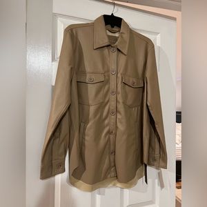 BLANKNYC VEGAN LEATHER SHACKET IN TAN